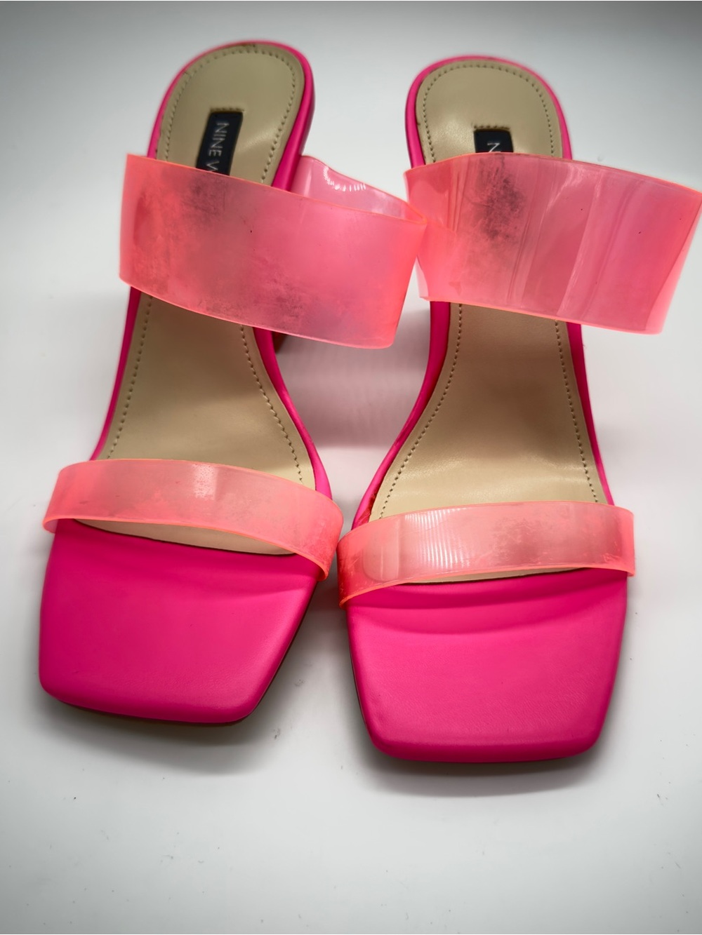 Nine West Hot Pink Slide Sandals with Neon Pink Clear Straps